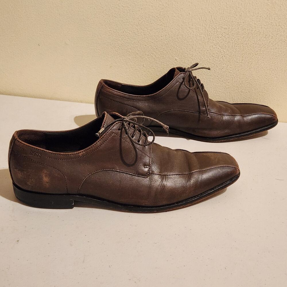 Boss By Hugo Boss Men's Sz 9.5 Remy Oxford Leather Dress Shoes Chocolate Brown